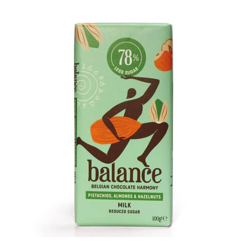 Balance Reduced Sugar Milk Chocolate 3 Nut Tablet 100g